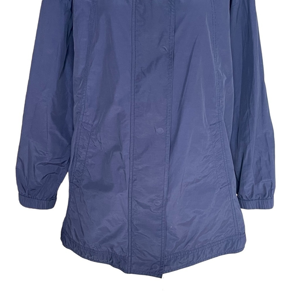 Eileen Fisher Women’s Lightweight Rain Jacket Blue Hooded Zip Snap Pockes - Picture 3 of 8